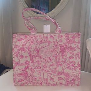 H & M pink & white tote
